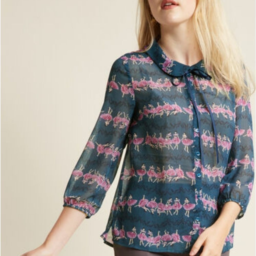 Modcloth Sheer Button-Up Tie-Neck Top in Ballerina